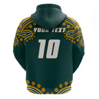Personalized Kookaburras Field Hockey Kangaroo Hoodie Indigenous Australian Dot Art Style In Green And Gold