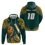 Personalized Kookaburras Field Hockey Kangaroo Hoodie Indigenous Australian Dot Art Style In Green And Gold