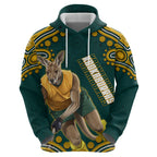 Personalized Kookaburras Field Hockey Kangaroo Hoodie Indigenous Australian Dot Art Style In Green And Gold