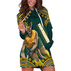 Personalized Kookaburras Field Hockey Kangaroo Hoodie Dress Indigenous Australian Dot Art Style In Green And Gold