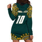 Personalized Kookaburras Field Hockey Kangaroo Hoodie Dress Indigenous Australian Dot Art Style In Green And Gold
