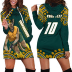 Personalized Kookaburras Field Hockey Kangaroo Hoodie Dress Indigenous Australian Dot Art Style In Green And Gold
