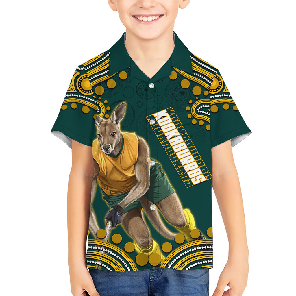 Personalized Kookaburras Field Hockey Kangaroo Kid Hawaiian Shirt Indigenous Australian Dot Art Style In Green And Gold