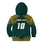 Personalized Kookaburras Field Hockey Kangaroo Kid Hoodie Indigenous Australian Dot Art Style In Green And Gold