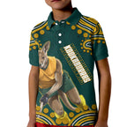 Personalized Kookaburras Field Hockey Kangaroo Kid Polo Shirt Indigenous Australian Dot Art Style In Green And Gold