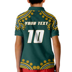 Personalized Kookaburras Field Hockey Kangaroo Kid Polo Shirt Indigenous Australian Dot Art Style In Green And Gold
