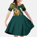 Personalized Kookaburras Field Hockey Kangaroo Kid Short Sleeve Dress Indigenous Australian Dot Art Style In Green And Gold