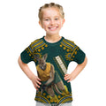 Personalized Kookaburras Field Hockey Kangaroo Kid T Shirt Indigenous Australian Dot Art Style In Green And Gold