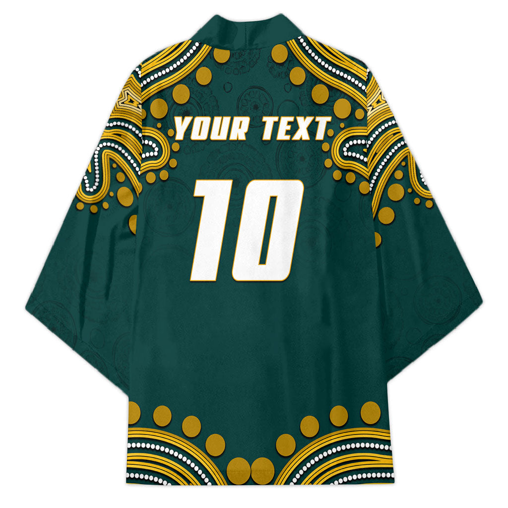 Personalized Kookaburras Field Hockey Kangaroo Kimono Indigenous Australian Dot Art Style In Green And Gold