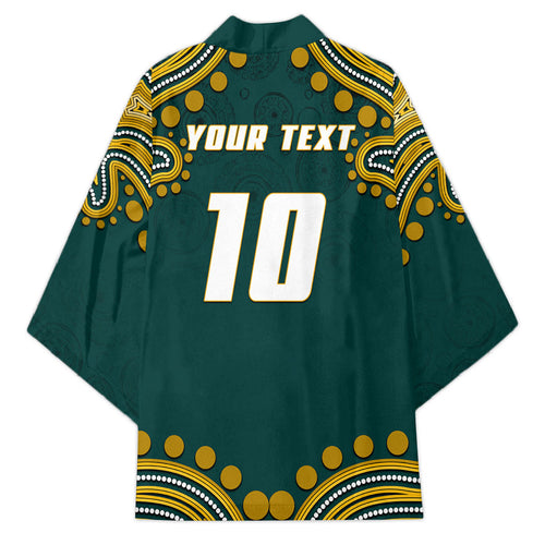 Personalized Kookaburras Field Hockey Kangaroo Kimono Indigenous Australian Dot Art Style In Green And Gold
