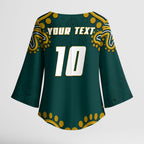 Personalized Kookaburras Field Hockey Kangaroo Kimono Sleeve Blouse Indigenous Australian Dot Art Style In Green And Gold