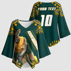 Personalized Kookaburras Field Hockey Kangaroo Kimono Sleeve Blouse Indigenous Australian Dot Art Style In Green And Gold