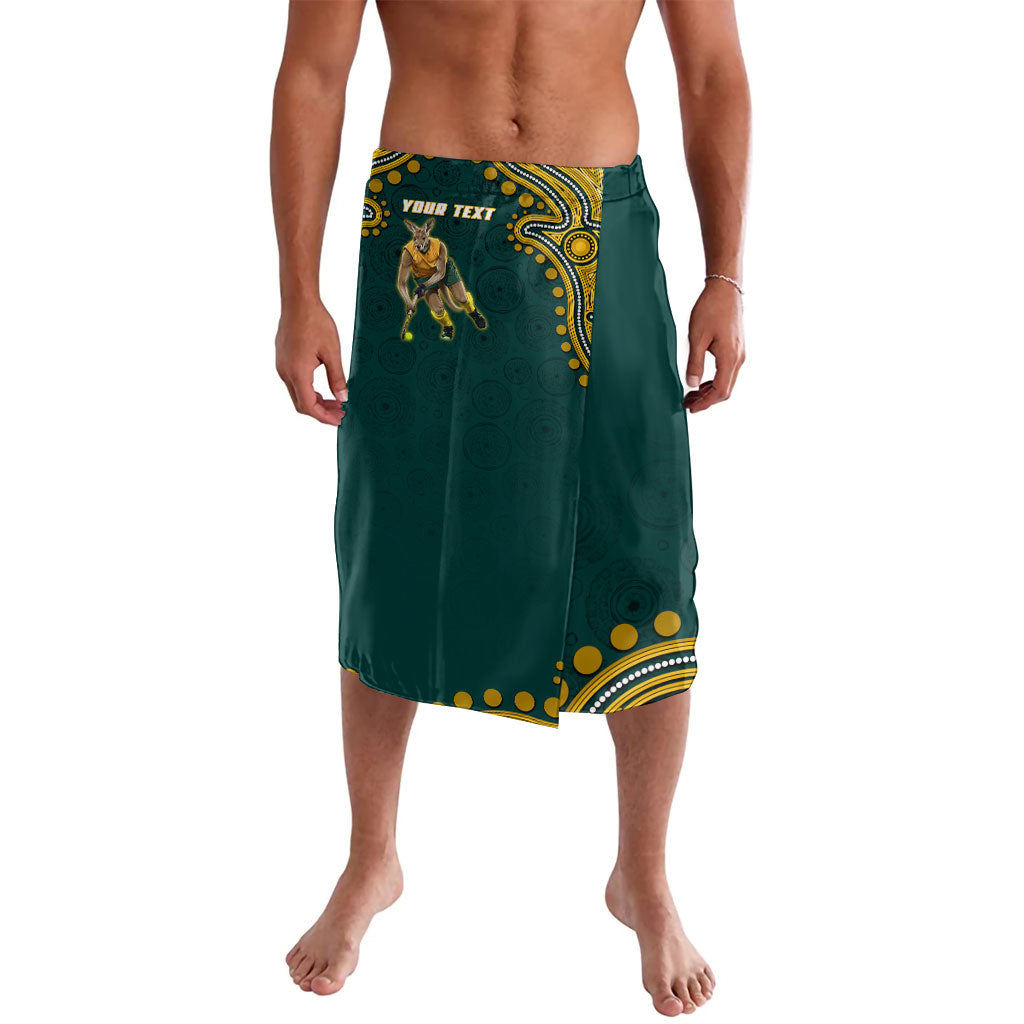 Personalized Kookaburras Field Hockey Kangaroo Lavalava Indigenous Australian Dot Art Style In Green And Gold