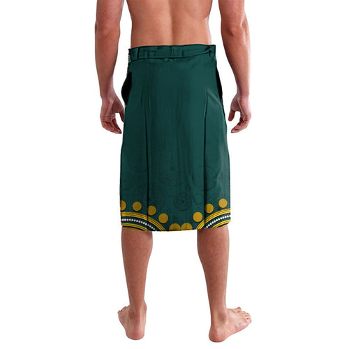 Personalized Kookaburras Field Hockey Kangaroo Lavalava Indigenous Australian Dot Art Style In Green And Gold