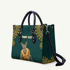 Personalized Kookaburras Field Hockey Kangaroo Leather Bag Indigenous Australian Dot Art Style In Green And Gold