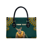 Personalized Kookaburras Field Hockey Kangaroo Leather Bag Indigenous Australian Dot Art Style In Green And Gold