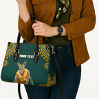 Personalized Kookaburras Field Hockey Kangaroo Leather Bag Indigenous Australian Dot Art Style In Green And Gold