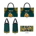 Personalized Kookaburras Field Hockey Kangaroo Leather Bag Indigenous Australian Dot Art Style In Green And Gold