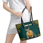 Personalized Kookaburras Field Hockey Kangaroo Leather Tote Bag Indigenous Australian Dot Art Style In Green And Gold