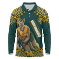 Personalized Kookaburras Field Hockey Kangaroo Long Sleeve Polo Shirt Indigenous Australian Dot Art Style In Green And Gold