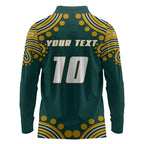 Personalized Kookaburras Field Hockey Kangaroo Long Sleeve Polo Shirt Indigenous Australian Dot Art Style In Green And Gold