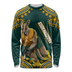 Personalized Kookaburras Field Hockey Kangaroo Long Sleeve Shirt Indigenous Australian Dot Art Style In Green And Gold