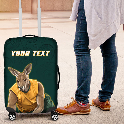 Personalized Kookaburras Field Hockey Kangaroo Luggage Cover Indigenous Australian Dot Art Style In Green And Gold