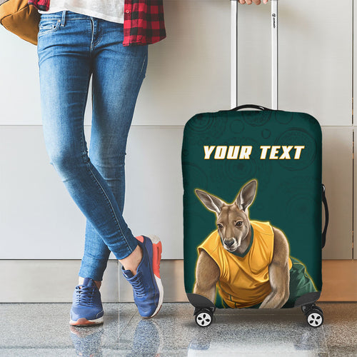 Personalized Kookaburras Field Hockey Kangaroo Luggage Cover Indigenous Australian Dot Art Style In Green And Gold
