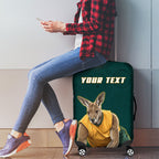 Personalized Kookaburras Field Hockey Kangaroo Luggage Cover Indigenous Australian Dot Art Style In Green And Gold