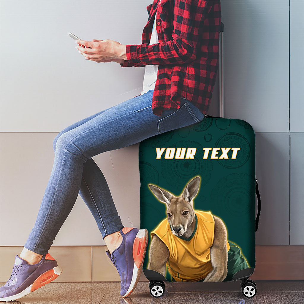 Personalized Kookaburras Field Hockey Kangaroo Luggage Cover Indigenous Australian Dot Art Style In Green And Gold