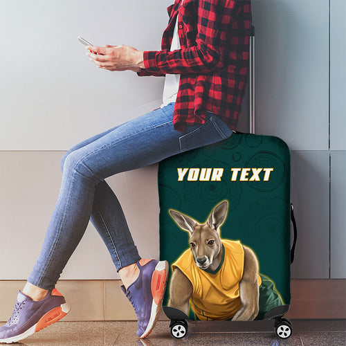 Personalized Kookaburras Field Hockey Kangaroo Luggage Cover Indigenous Australian Dot Art Style In Green And Gold