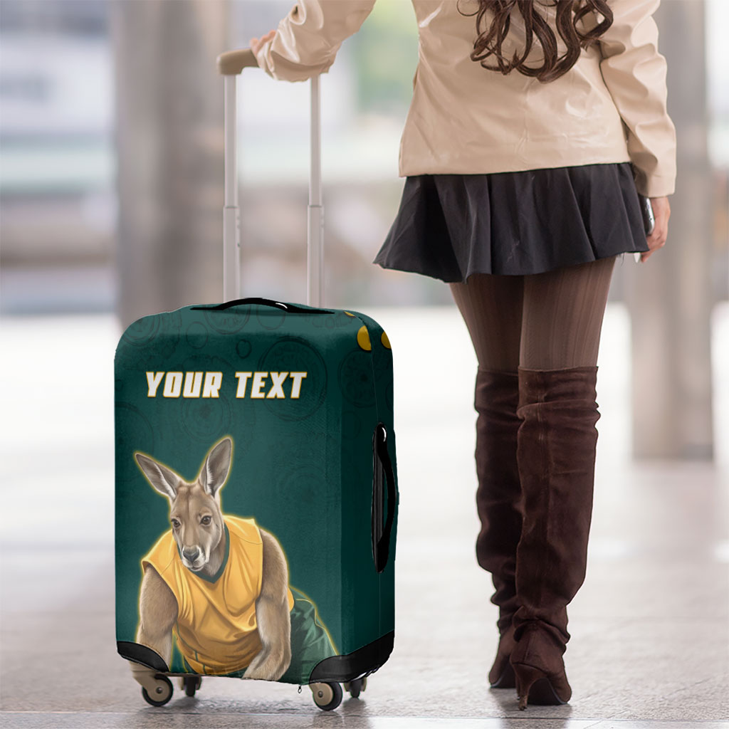 Personalized Kookaburras Field Hockey Kangaroo Luggage Cover Indigenous Australian Dot Art Style In Green And Gold