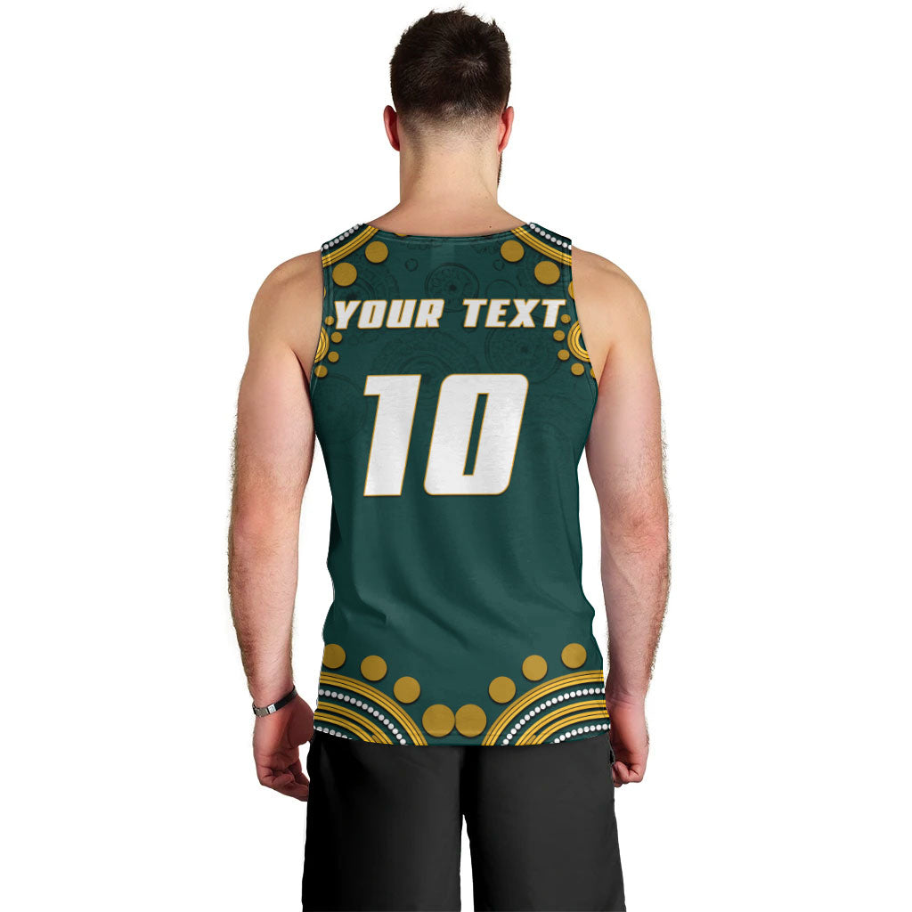 Personalized Kookaburras Field Hockey Kangaroo Men Tank Top Indigenous Australian Dot Art Style In Green And Gold
