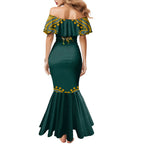 Personalized Kookaburras Field Hockey Kangaroo Mermaid Dress Indigenous Australian Dot Art Style In Green And Gold