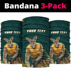 Personalized Kookaburras Field Hockey Kangaroo Neck Gaiter Indigenous Australian Dot Art Style In Green And Gold