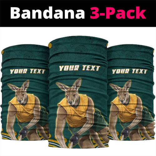 Personalized Kookaburras Field Hockey Kangaroo Neck Gaiter Indigenous Australian Dot Art Style In Green And Gold