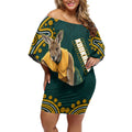 Personalized Kookaburras Field Hockey Kangaroo Off Shoulder Short Dress Indigenous Australian Dot Art Style In Green And Gold
