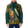 Personalized Kookaburras Field Hockey Kangaroo Padded Jacket Indigenous Australian Dot Art Style In Green And Gold