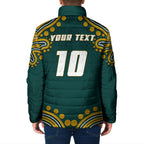 Personalized Kookaburras Field Hockey Kangaroo Padded Jacket Indigenous Australian Dot Art Style In Green And Gold