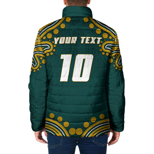 Personalized Kookaburras Field Hockey Kangaroo Padded Jacket Indigenous Australian Dot Art Style In Green And Gold