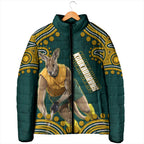 Personalized Kookaburras Field Hockey Kangaroo Padded Jacket Indigenous Australian Dot Art Style In Green And Gold