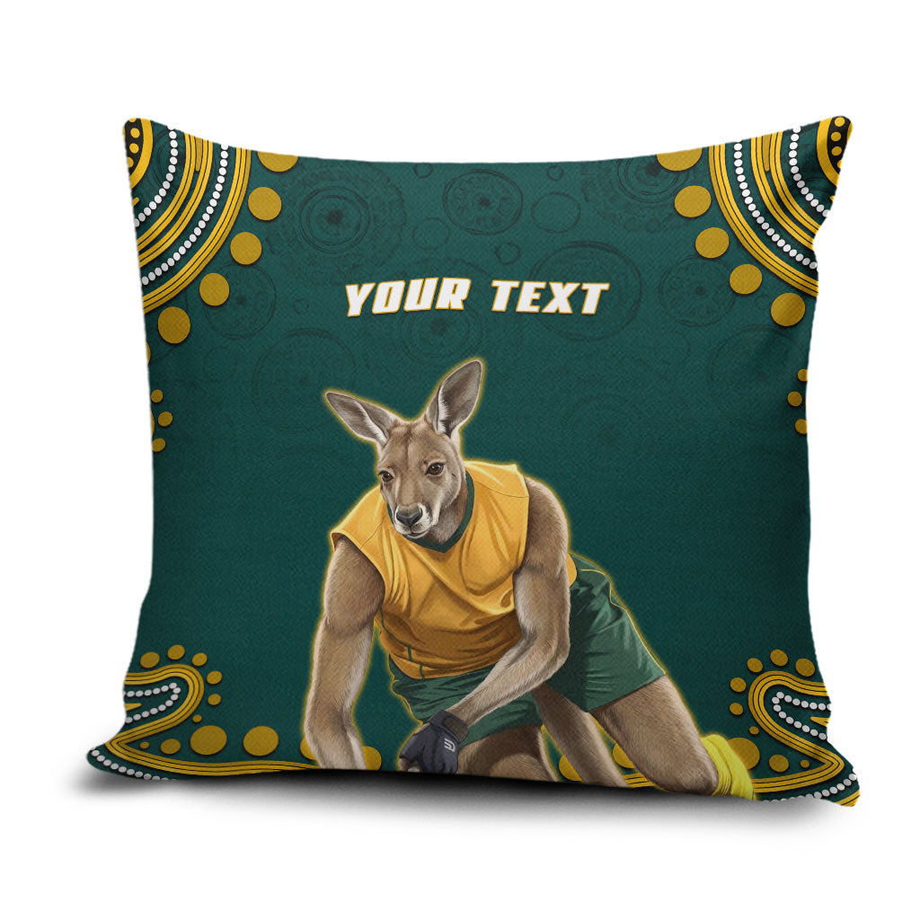 Personalized Kookaburras Field Hockey Kangaroo Pillow Cover Indigenous Australian Dot Art Style In Green And Gold