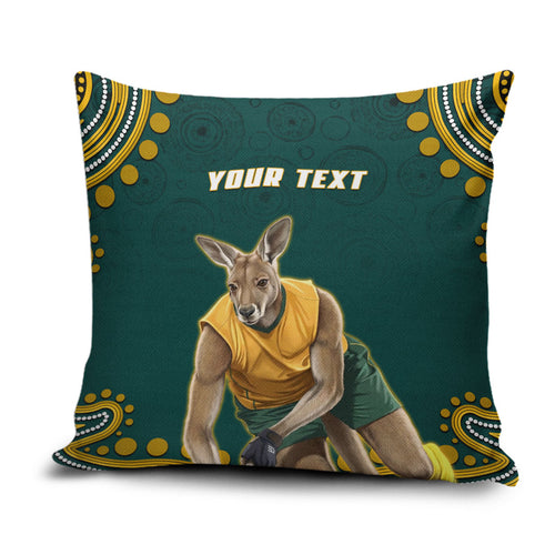 Personalized Kookaburras Field Hockey Kangaroo Pillow Cover Indigenous Australian Dot Art Style In Green And Gold