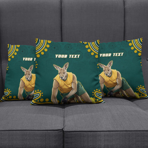 Personalized Kookaburras Field Hockey Kangaroo Pillow Cover Indigenous Australian Dot Art Style In Green And Gold