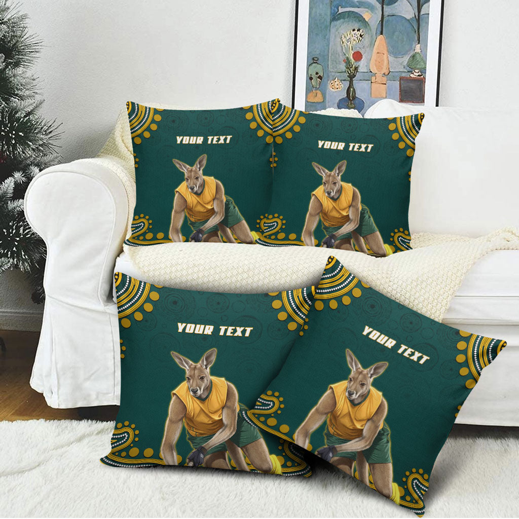 Personalized Kookaburras Field Hockey Kangaroo Pillow Cover Indigenous Australian Dot Art Style In Green And Gold