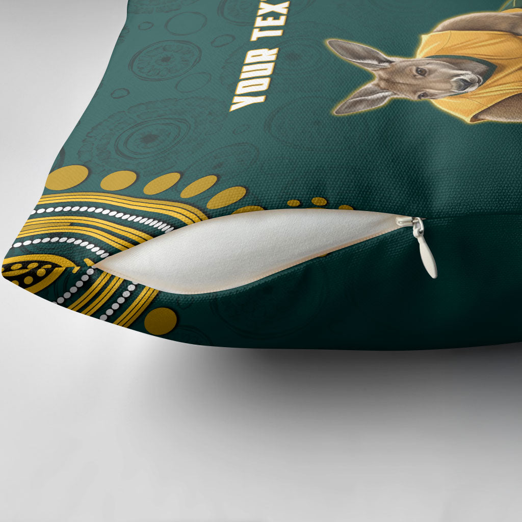 Personalized Kookaburras Field Hockey Kangaroo Pillow Cover Indigenous Australian Dot Art Style In Green And Gold