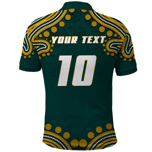 Personalized Kookaburras Field Hockey Kangaroo Polo Shirt Indigenous Australian Dot Art Style In Green And Gold