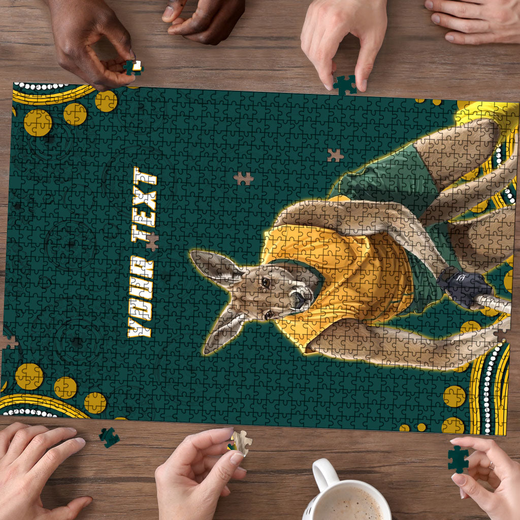 Personalized Kookaburras Field Hockey Kangaroo Puzzle Indigenous Australian Dot Art Style In Green And Gold