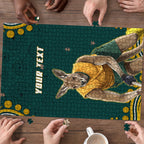 Personalized Kookaburras Field Hockey Kangaroo Puzzle Indigenous Australian Dot Art Style In Green And Gold