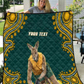 Personalized Kookaburras Field Hockey Kangaroo Quilt Indigenous Australian Dot Art Style In Green And Gold
